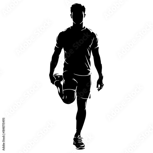 Silhouette of a Man Performing a Quadriceps Stretch Warm-up