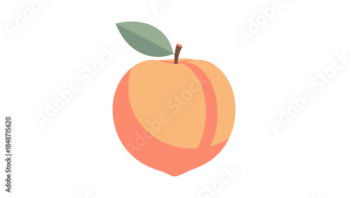 Single Peach Fruit with Green Leaf.