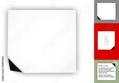 Free Download élément graphique, cadre pour texte, carré blanc en relief avec flèche noire dans un coin, template - rendu 3D, sur fond transparent - GFXLoad