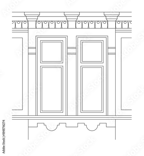 Historic wooden window elevation architectural line vector