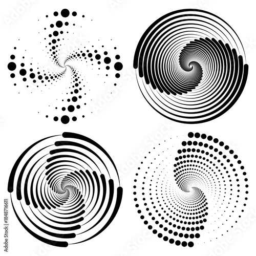 black and white spiral halftone spiral background retro black template vector