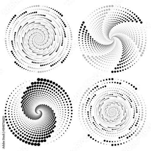 set of abstract vector elements halftone spiral background retro black template vector