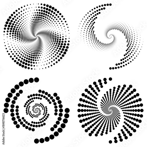 set of abstract vector elements halftone spiral background retro black template vector