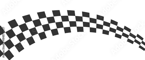 Waving race flags background with plase for text. Chess game or motocross, rally competition wallpaper. Warped black and white squares pattern. Checkered winding texture. Vector flat illustration