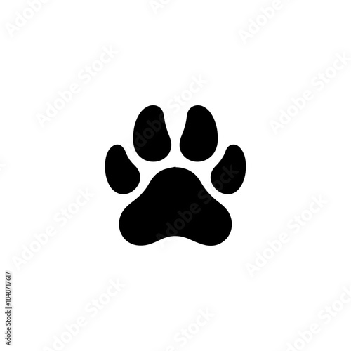 Paw Print Impression: A striking black paw print symbol representing animals or pets, against a simple backdrop, conveying the essence of companionship and loyalty.