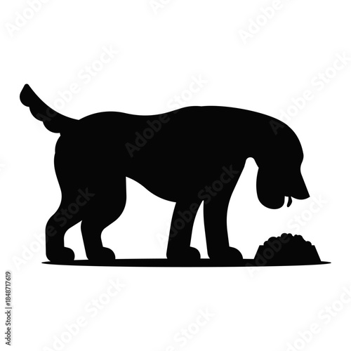 Silhouette Dog at the Dinner Bowl: A simplified, yet endearing silhouette of a dog poised at its food bowl, ready to enjoy a meal.