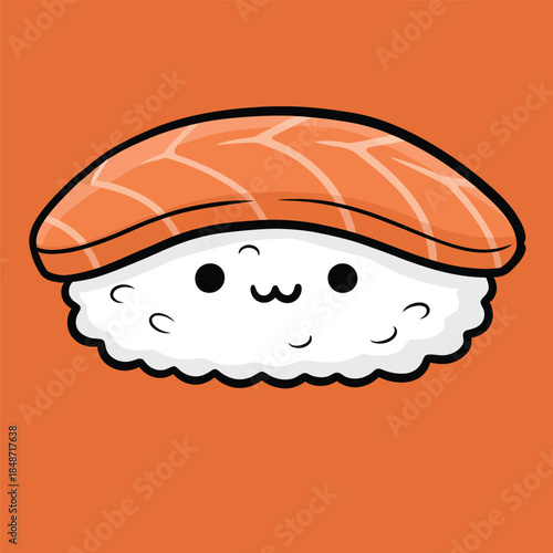 Winking happy salmon sushi nigiri kawaii character illustration
