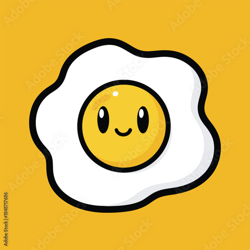 Cute fried egg sunny side up kawaii character