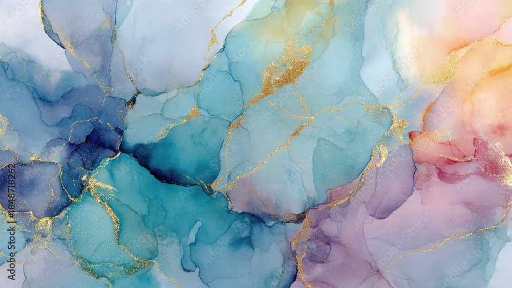 Fototapeta premium Alcohol Ink Texture with Gold