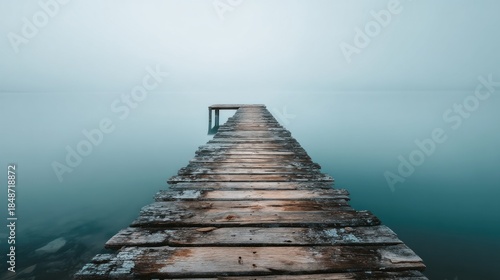 Misty lake pier