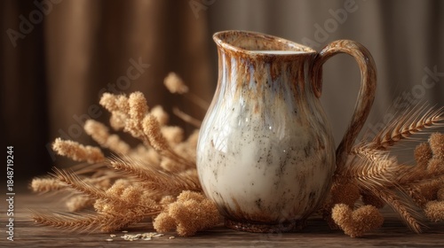 Ceramic pitcher dried plants