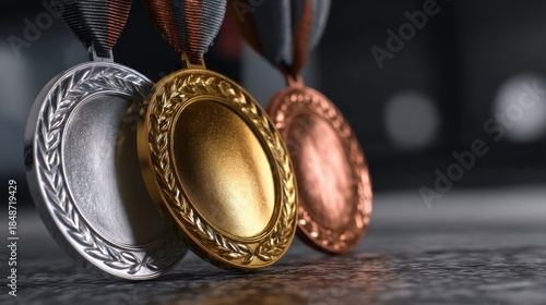 Three medals gold silver bronze