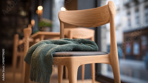 Wooden chair teal throw