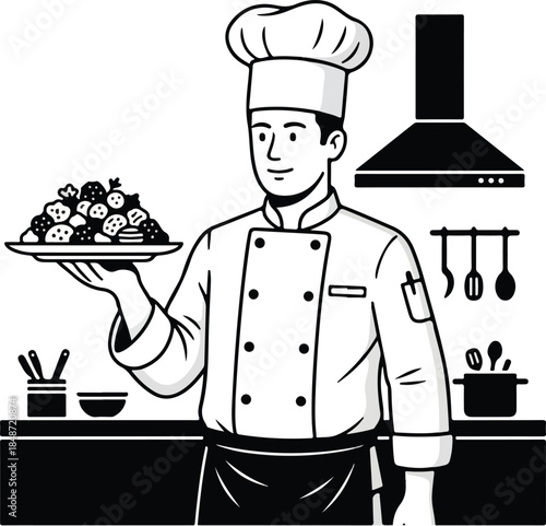 Chef Presenting a Dish Culinary Arts and Gastronomy Illustration.