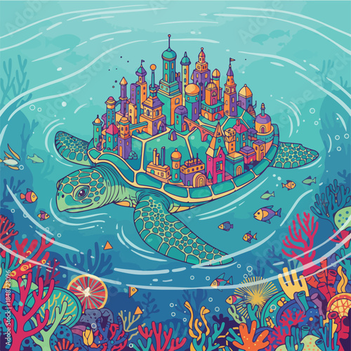City on a Turtles Back A Vibrant Underwater Metropolis.