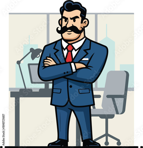 Confident Businessman Standing with Arms Crossed in Suit.