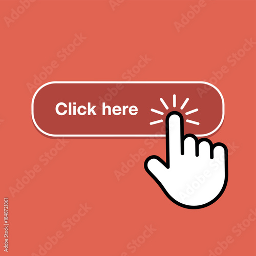Click Here Button with Hand Cursor on Orange Background for Website Interaction
