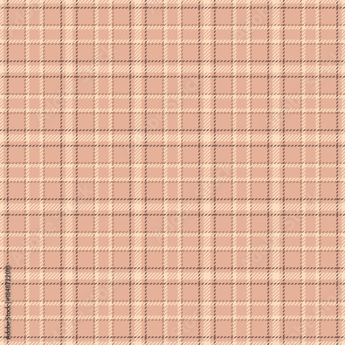 Creative check plaid textile, tailor background fabric seamless. Ornament vector tartan pattern texture in orange and light colors.