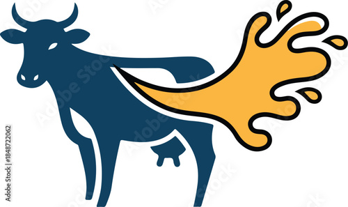 Cow with Milk Splash Dairy Farm Logo Concept.