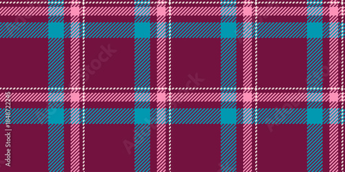 Trendy vector pattern plaid, sofa seamless tartan fabric. 60s check background textile texture in pink and cyan colors.