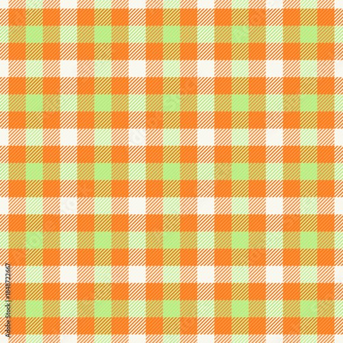 Panel plaid tartan fabric, mexico vector seamless background. October check textile pattern texture in white and pumpkin colors.