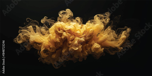 Bright flame explosion and burning smoke cloud effect in the dark black background