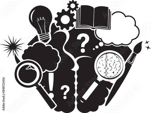 Creative ideas and innovation concept with brain and tools