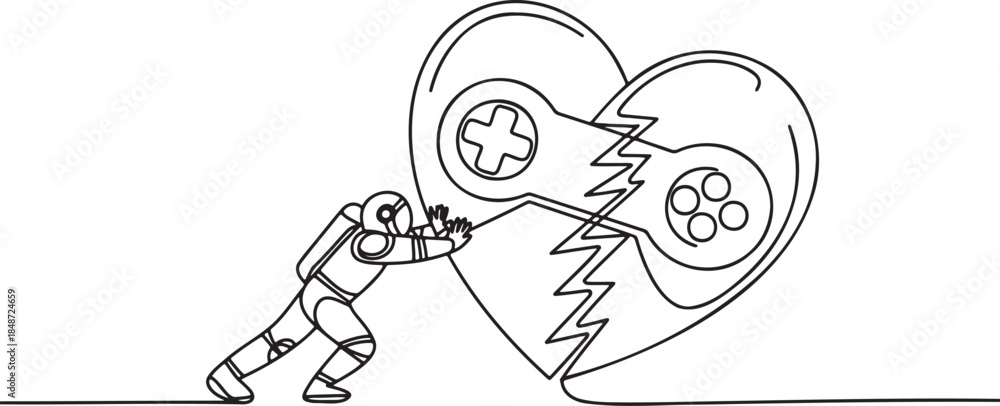 Obraz premium Astronaut trying to fix broken video game controller heart