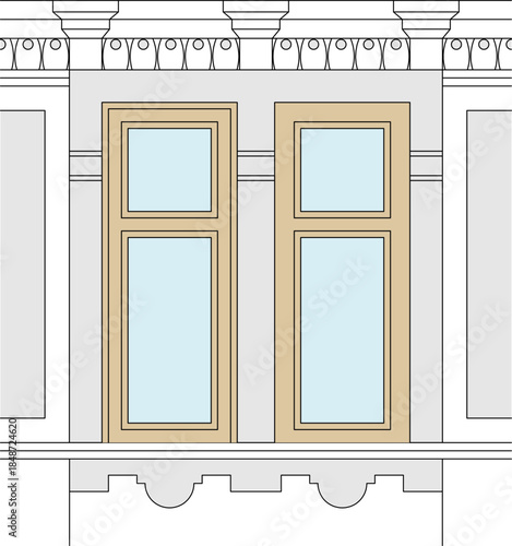 Historic wooden window with classical facade details architectural vector