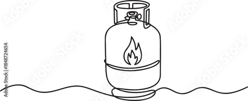 Continuous line drawing of a gas cylinder with a flame indicating energy source