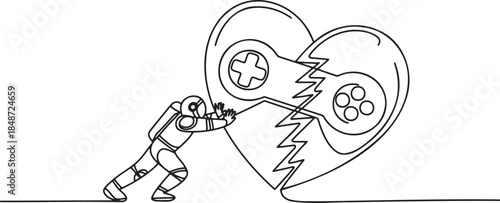 Astronaut trying to fix broken video game controller heart
