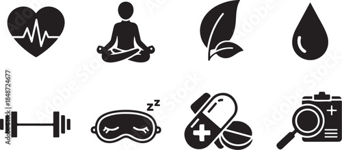 Healthy lifestyle icons for wellness and self care