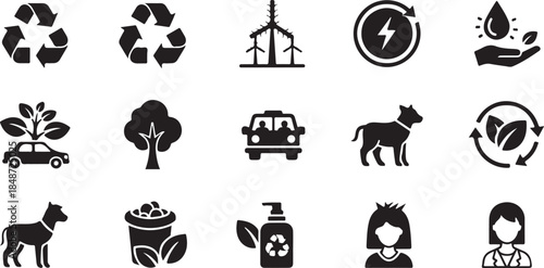 Eco friendly icons for sustainable living and green technology