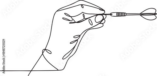 One line drawing of hand holding dart for target practice