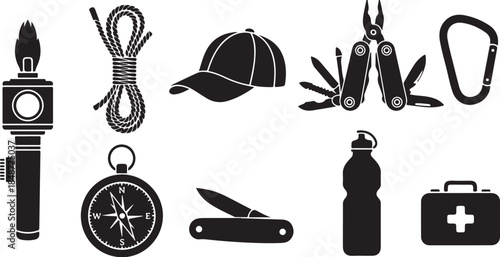 Outdoor adventure tools and equipment for camping and hiking