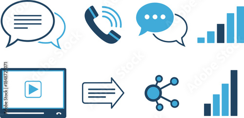 Digital Communication and Data Analytics Icon Set