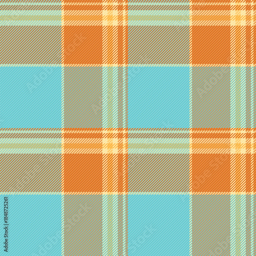 Scratch background seamless vector, illustration pattern check textile. Apartment tartan plaid fabric texture in cyan and orange colors.