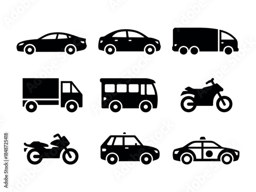 Black Vehicle Silhouette Icon Set