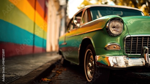 Vintage car colorful wall