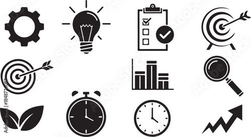 Business icons for productivity and growth strategies