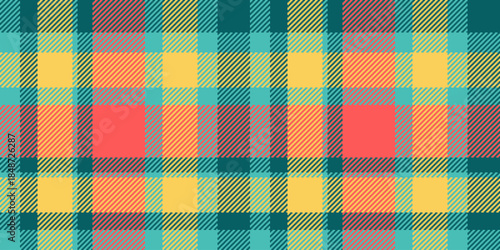 Curtain plaid background pattern, clothing texture textile vector. Size fabric tartan seamless check in amber and cyan colors.