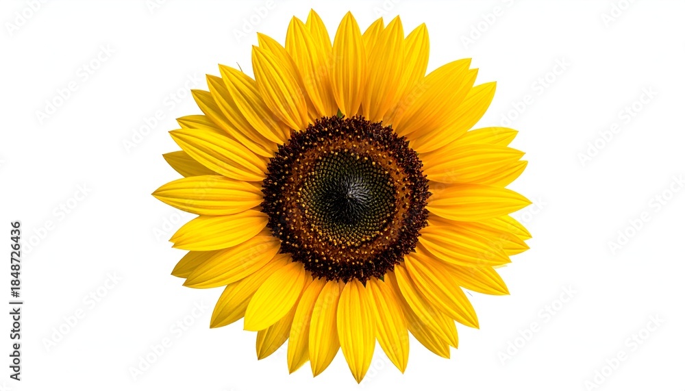 Fototapeta premium Jasnożółty słonecznik z ciemnobrązowym środkiem na czystym białym tle