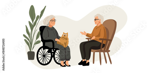 seniors enjoying time together in wheelchair