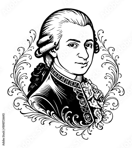 Wolfgang Amadeus Mozart, portrait of an 18th century classical composer