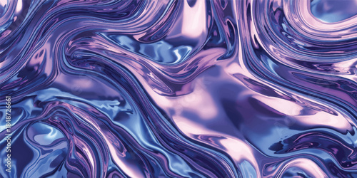 Abstract blue wave design pattern with flowing liquid silver light surface texture