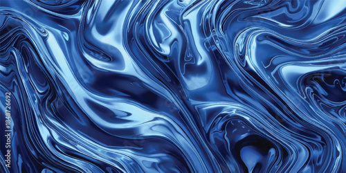 Abstract blue background with flowing liquid pattern and reflection of light
