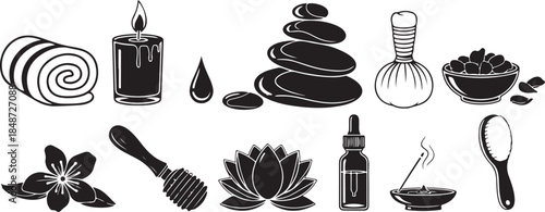 Spa and wellness icons for relaxation and self-care