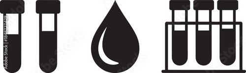 Two test tubes blood drop and a rack of test tubes medical laboratory icons