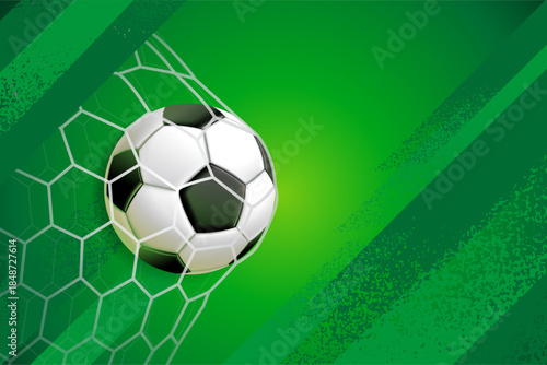 Soccer goal banner with football and green dynamic background vector