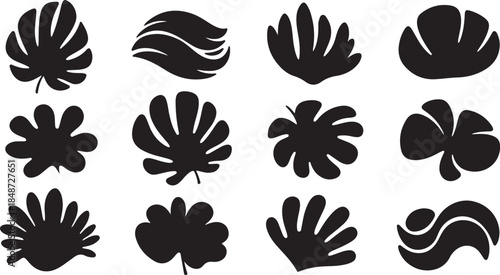Collection of modern black leaf silhouettes on white